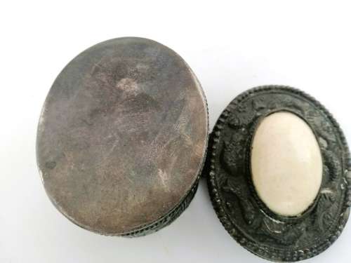 Vintage Indian Metal Stone Trinket Box