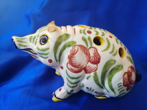Mosinic French Faience Pig Flower Frog Antique France *