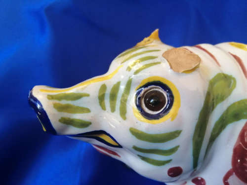 Mosinic French Faience Pig Flower Frog Antique France *