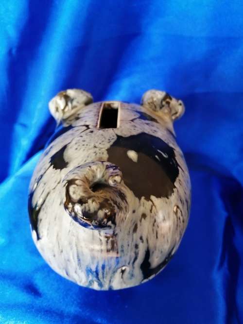 Vintage Grey with black spots piggy bank pig