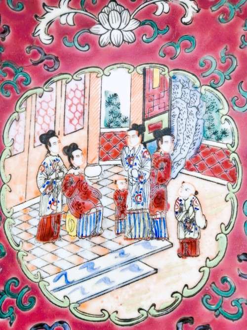 Pink famille rose Chinese plate