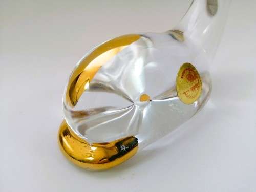 STUNNING VINTAGE MURANO ART GLASS WHALE FIGURINE WITH GOLD TRIM OVERLAYS