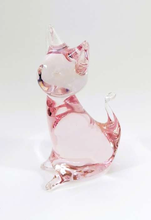 Hand Crafted Pink Glass Cat