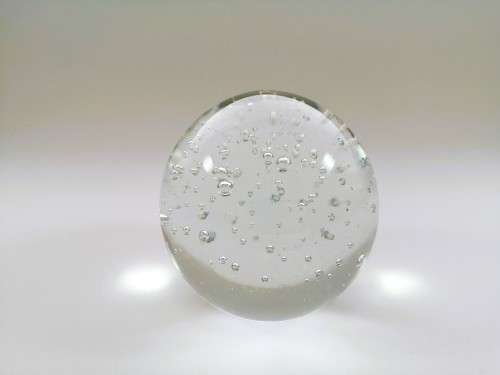 Stunning Round Clear Paperweight with Bubbles