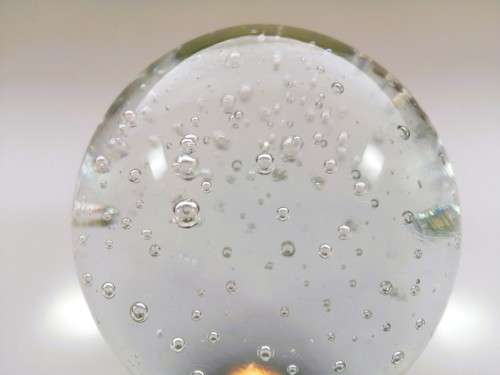 Stunning Round Clear Paperweight with Bubbles