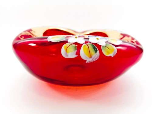 Hand Painted  BOHEMIAE Glass Dish MADE IN CZECH REPUBLIC