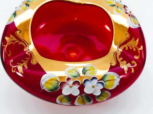 Hand Painted  BOHEMIAE Glass Dish MADE IN CZECH REPUBLIC