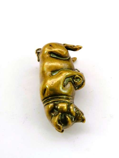 Sitting $$$ BAG Pig NOVELTY TAPE MEASURE ORIGINAL ANTIQUE,c1890 FIGURAL,