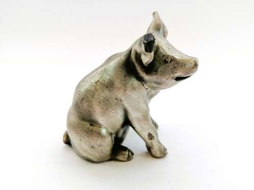 Silver Metal solid heavy sitting Pig