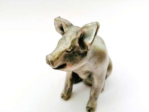 Silver Metal solid heavy sitting Pig