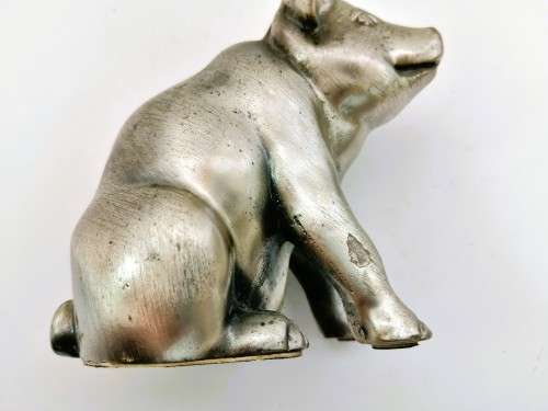 Silver Metal solid heavy sitting Pig