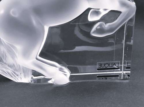 Pair of Lalique clear and frosted crystal Kazak rearing horse bookends designed by Marie-Claude