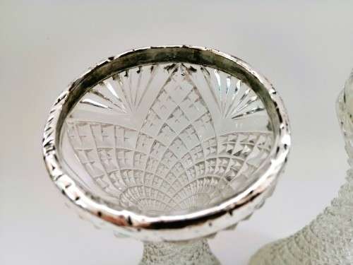 Antique Cut Glass Small Bud Posy Vase Sterling Silver Collar Rim Hallmarked