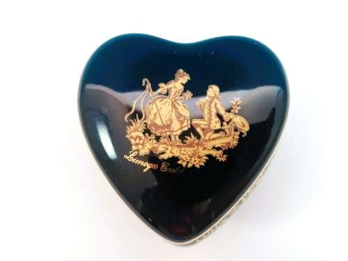 Limoges France La Reine Castel Cobalt Blue and 22k Gold Trinket box