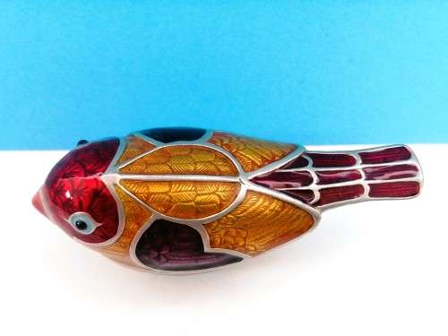 Loyfar Artisan Pewter Multi Color Enameled Bird Trinket Box