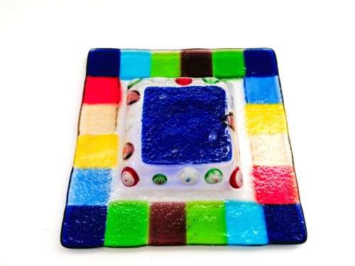 Vibrant Multi coloured glass Plate