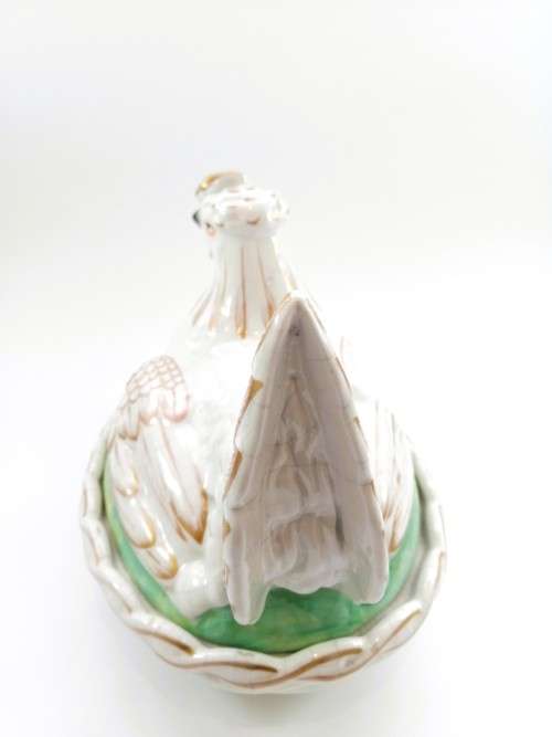 Staffordshire Pottery Hen Chicken on Nest egg tureen and cover Gold Gilt Antique c 1870 RARE