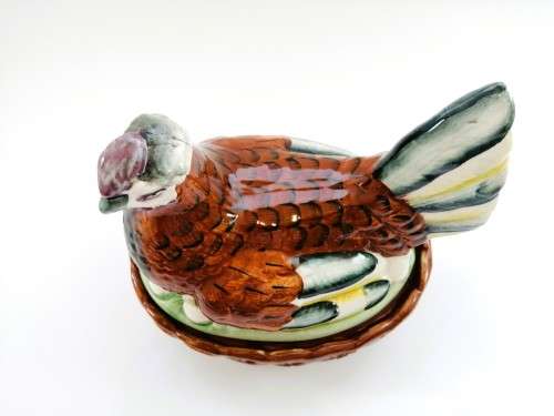 Marvelous Rare Large Figural English Staffordshire Porcelain Laying Hen Chicken on Nest Tureen
