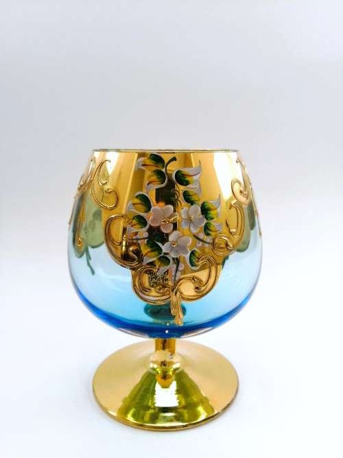 Vintage Italian  Blue & Gold Venetian De - Ar Sesto Fiorentini Italian Goblet