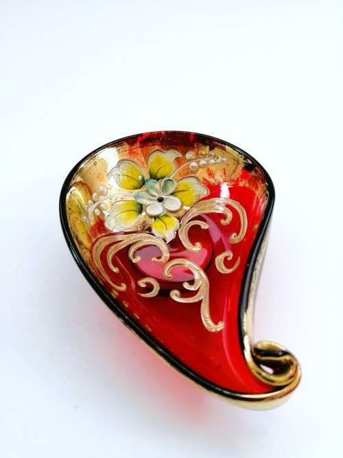 Vintage Italian  Red & Gold Venetian De - Ar Sesto Fiorentini Italian Dish