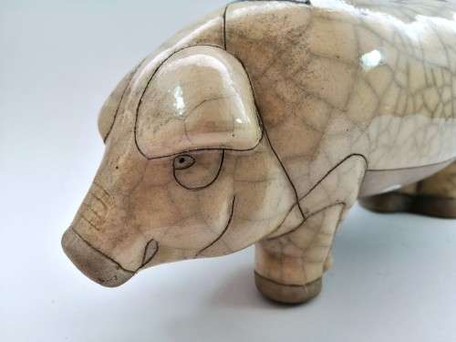 Fantastic Large Raku Pottery Pig