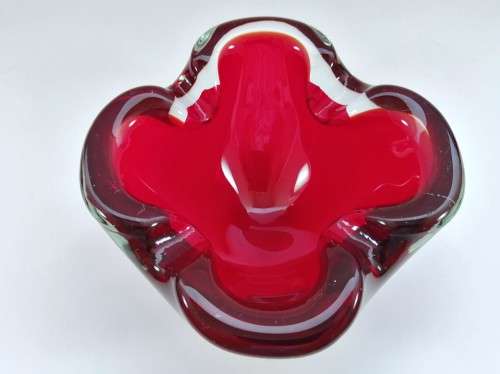 Large Murano Hand Blown Glass Red Dish Bowl