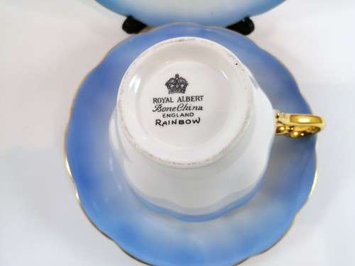 Royal Albert ` RAINBOW ` Blue Hampton shape Tea Cup Saucer and Plate Fine Bone China England