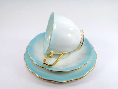 Royal Albert ` RAINBOW ` Light Blue Hampton shape Tea Cup Saucer and Plate Fine Bone China England