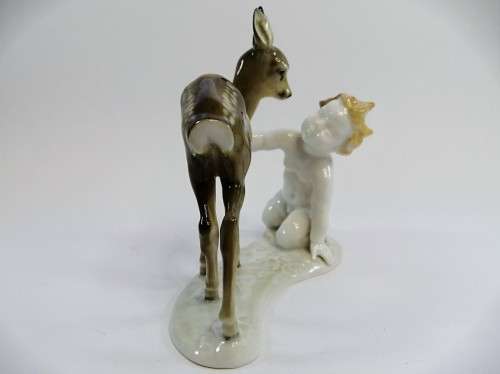 KARL TUTTER HUTSCHENREUTHER Rare Fine Porcelain Figurine Bambi Angel Cherub Antique Signed