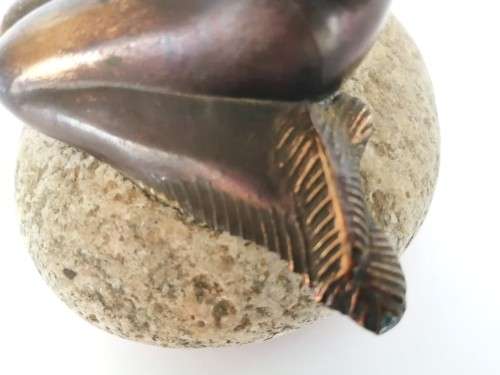 Vintage Bronze Copenhagen Sculpture Nude Mermaid On Rock paperweight