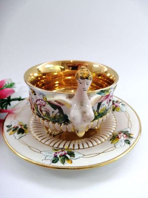 Fabulous Capodimonte Handmade Hand painted Tea Cup and Saucer Italy