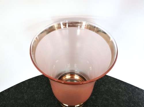 Large vintage pink glass vase gold trim