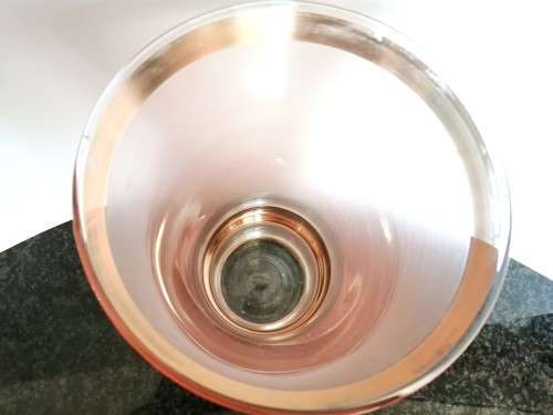 Large vintage pink glass vase gold trim
