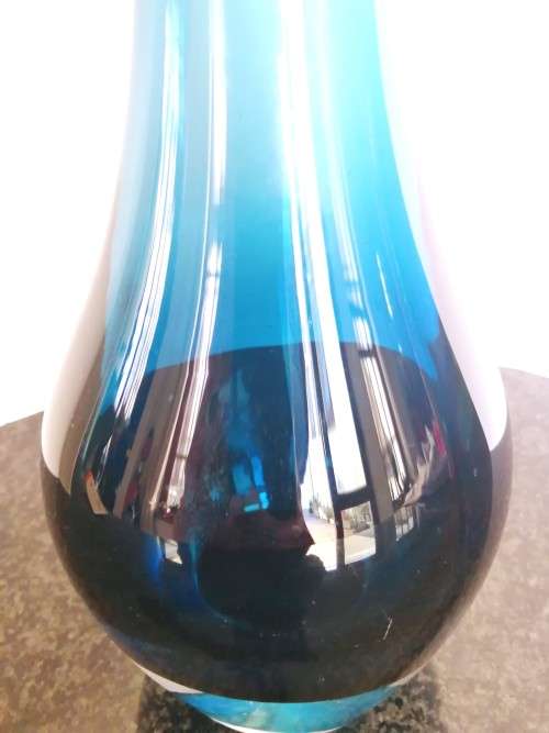 41cm blue turquoise Mid-century Swedish ASEDA glass vase, designed by BO Borgstrom
