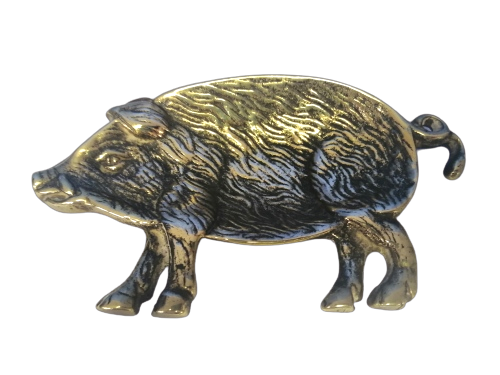 Vintage Sold Brass Pig Pin Tray / Dish / Ashtray, Wild Boar #