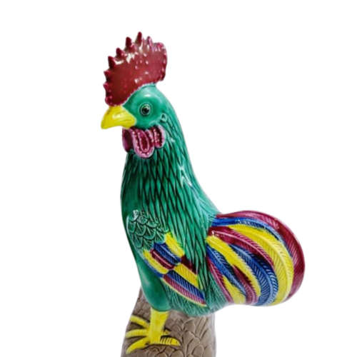 Pair of Vintage Large colorful Ceramic Roosters Chickens