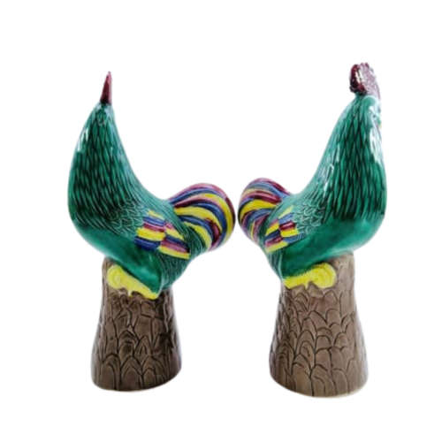 Pair of Vintage Large colorful Ceramic Roosters Chickens
