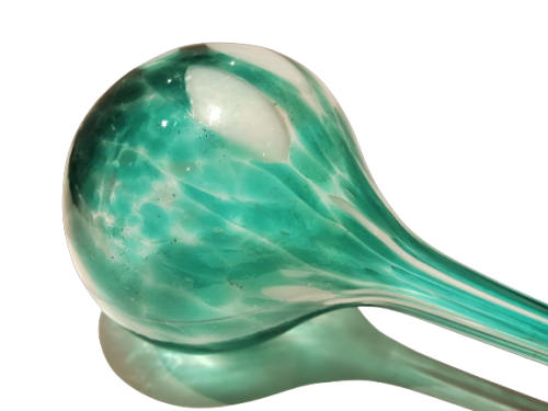 Vintage Hand Blown Glass Plant Watering Globe - White / Green