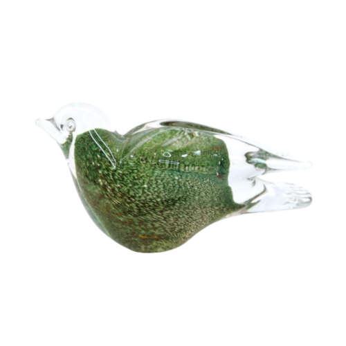 Murano Green and Gold Specks Glass Dove Bird paperweight
