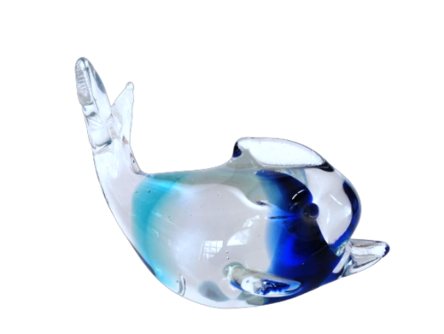 Vintage Blue and clear Blown glass Fish Sculpture