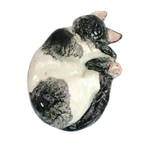 Large Black and White Pottery Sleeping Cat