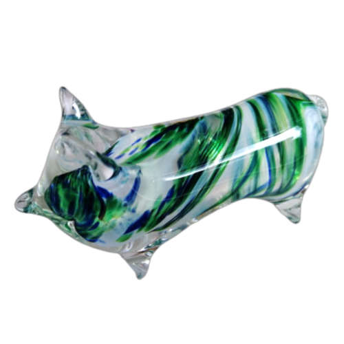 Avondale Handmade Green and Blue Glass Pig Paperweight