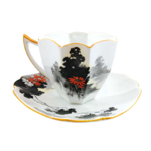 Shelley Queen Anne Demitasse Duo Sunset And Flowers Pattern Number 11691c 1929