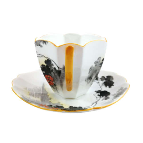 Shelley Queen Anne Demitasse Duo Sunset And Flowers Pattern Number 11691c 1929