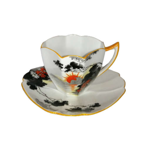Shelley Queen Anne Demitasse Duo Sunset And Flowers Pattern Number 11691c 1929