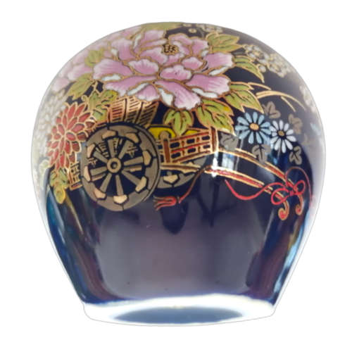 Kutani Cobalt Blue Vase Cart Gold and Pink Lotus Flowers.