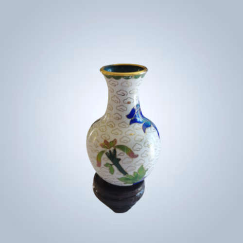 Beautiful Cloisonne Japanese Miniature White Vase