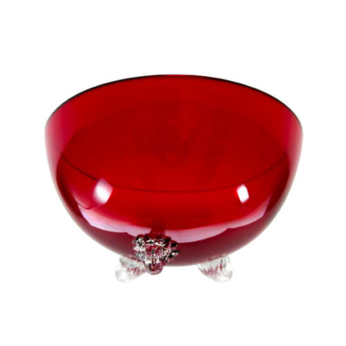 Mid Century, Vcelnicka, Bohemian Ruby Glass Bowl with Swirled Foot Detail