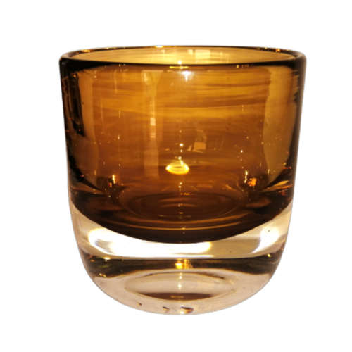 Hand-Blown Heavy Amber Glass Round Dish Bowl