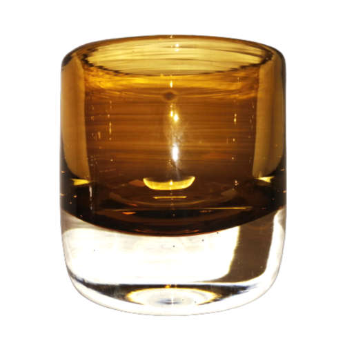 Hand-Blown Heavy Amber Glass Round Dish Bowl